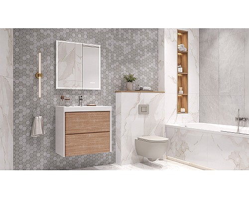 Тумба под раковину Velvex Gesso 70 tp.GES.9696.70.2Y подвесная Белая матовая Дуб сонома