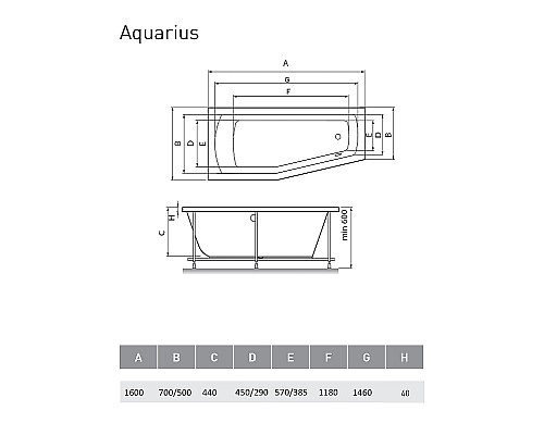 Акриловая ванна Relisan Aquarius 160х70 L Гл000013735 без гидромассажа
