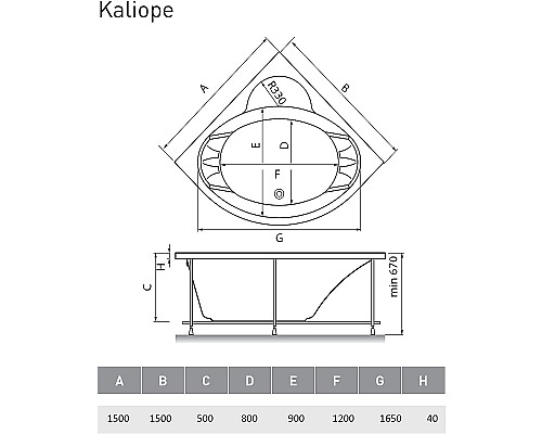 Акриловая ванна Vayer Kaliope 150x150 Гл000006523 без гидромассажа Акриловая ванна Vayer Kaliope 150x150 Гл000006523 без гидромассажа