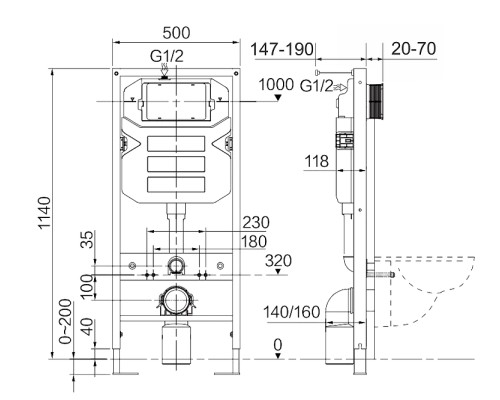 Комплект унитаза с инсталляцией Ceramicanova Metric CN3007_1002W_1000 с сиденьем Микролифт и Белой клавишей смыва