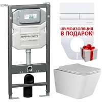 Комплект унитаза с инсталляцией Ceramicanova Metric с сиденьем Микролифт и Белой клавишей смыва