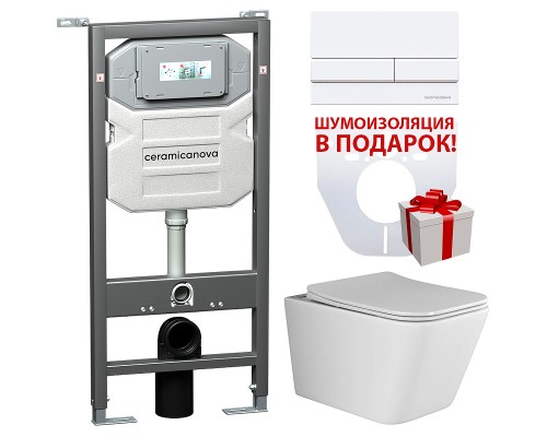 Комплект унитаза с инсталляцией Ceramicanova Metric CN3007_1002W_1000 с сиденьем Микролифт и Белой клавишей смыва