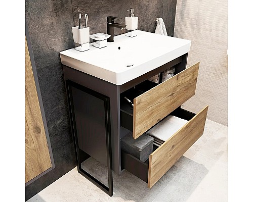 Комплект мебели для ванной STWORKI Кронборг 70 477819 Темное дерево Серый