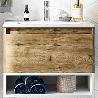 Тумба с раковиной STWORKI Карлстад 60 440544 подвесная Дуб рустикальный Белая