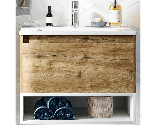 Тумба с раковиной STWORKI Карлстад 60 440544 подвесная Дуб рустикальный Белая