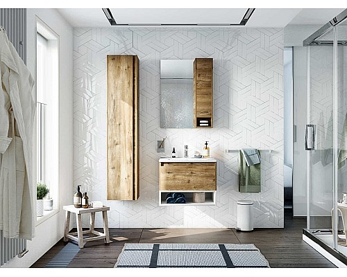 Тумба с раковиной STWORKI Карлстад 60 440544 подвесная Дуб рустикальный Белая