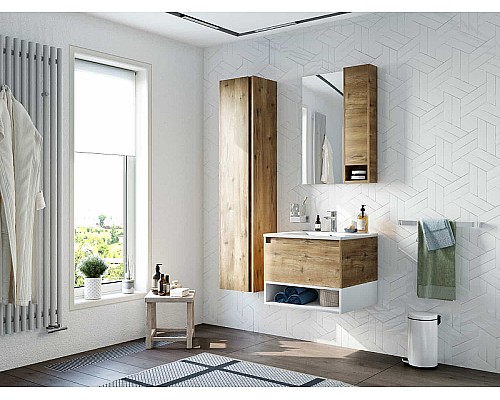 Тумба с раковиной STWORKI Карлстад 60 440544 подвесная Дуб рустикальный Белая