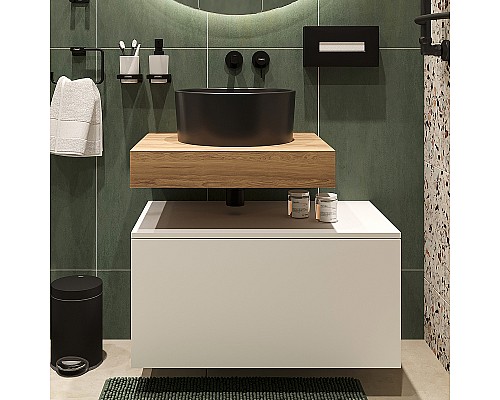 Комплект мебели для ванной STWORKI Ольборг 80 482712 подвесная Белая матовая Дуб французский