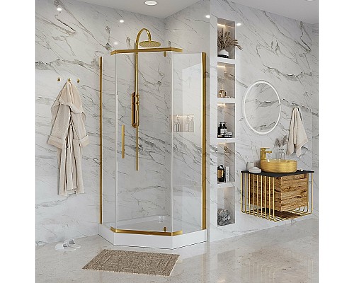Душевой уголок Niagara Nova 100х100 NG-6407-08 GOLD профиль Желтое золото стекло прозрачное