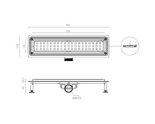 Душевой лоток Ctesi Way Square 70 BK4024140 с решеткой Нержавеющая сталь