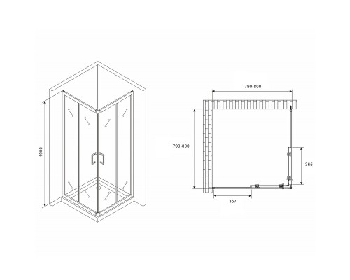 Душевой уголок Abber Schwarzer Diamant 80x80 профиль Черный стекло прозрачное