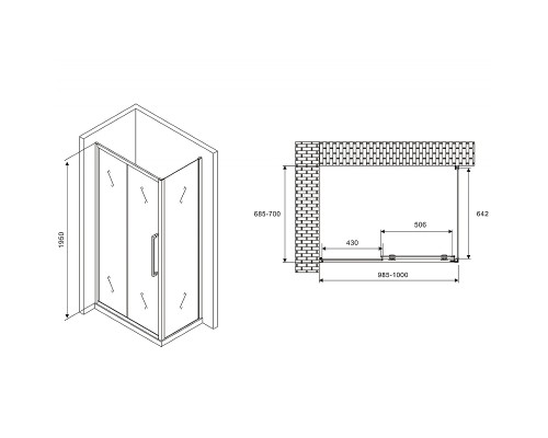 Душевой уголок Abber Schwarzer Diamant 100x70 профиль Хром стекло матовое
