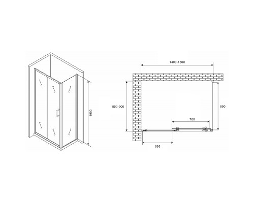Душевой уголок Abber Schwarzer Diamant 150x90 профиль Хром стекло прозрачное