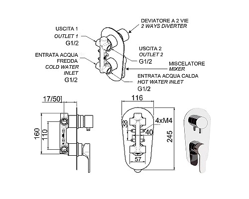 Смеситель для душа Remer Winner W93 Хром
