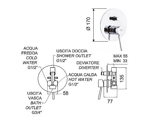 Смеситель для душа Remer Minimal N09L Хром