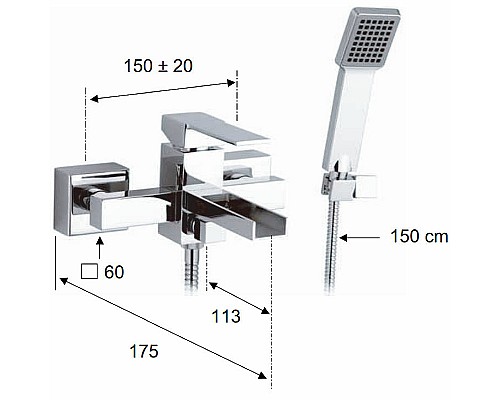 Смеситель для ванны Remer Qubica Cascata QC02 Хром