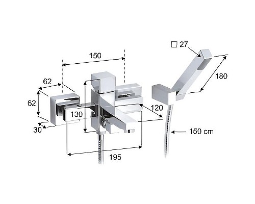Смеситель для ванны Remer SQ3 S023 Хром