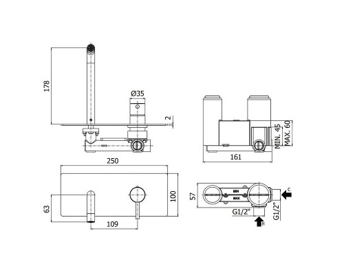 Смеситель для раковины Paffoni Light LIG105NO Черный матовый