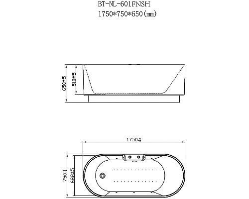 Акриловая ванна Orans BT-NL601 FTSH 175x75 601FTSHW с аэромассажем Акриловая ванна Orans BT-NL601 FTSH 175x75 601FTSHW с аэромассажем