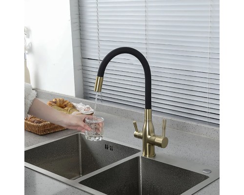 Смеситель для кухни Frap H69 F4396-3 Сатин золотой Черный