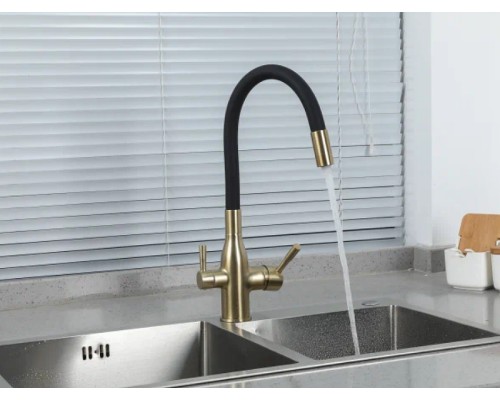 Смеситель для кухни Frap H69 F4396-3 Сатин золотой Черный