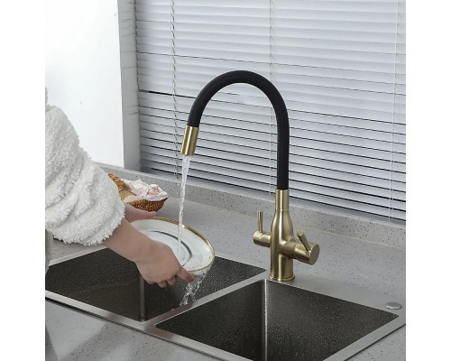Смеситель для кухни Frap H69 F4396-3 Сатин золотой Черный