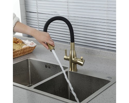 Смеситель для кухни Frap H69 F4396-3 Сатин золотой Черный