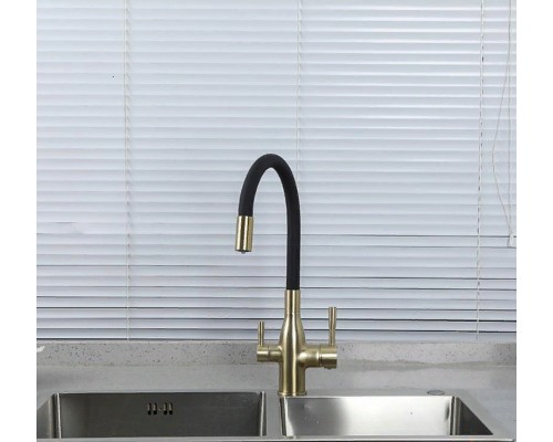 Смеситель для кухни Frap H69 F4396-3 Сатин золотой Черный
