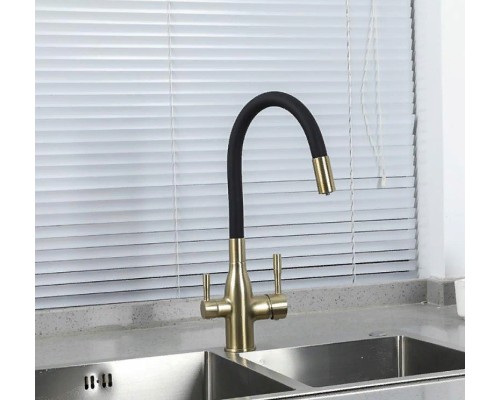 Смеситель для кухни Frap H69 F4396-3 Сатин золотой Черный