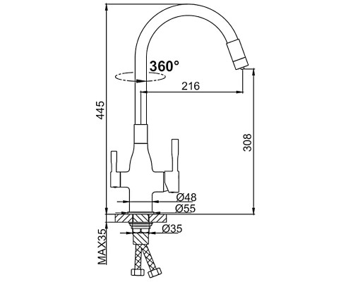 Смеситель для кухни Frap H69 F4396-3 Сатин золотой Черный
