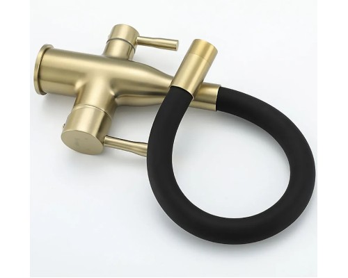 Смеситель для кухни Frap H69 F4396-3 Сатин золотой Черный