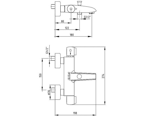 Смеситель для ванны E.C.A. Thermostatic 102102340EX с термостатом Хром