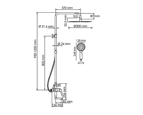 Душевая система WasserKRAFT A171.263.207.PG Золото глянцевое
