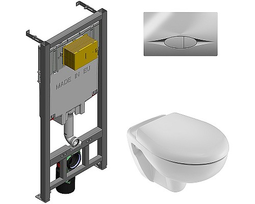 Комплект унитаза с инсталляцией Jacob Delafon Brive E21733RU-00 с сиденьем Микролифт и клавишей смыва Хром