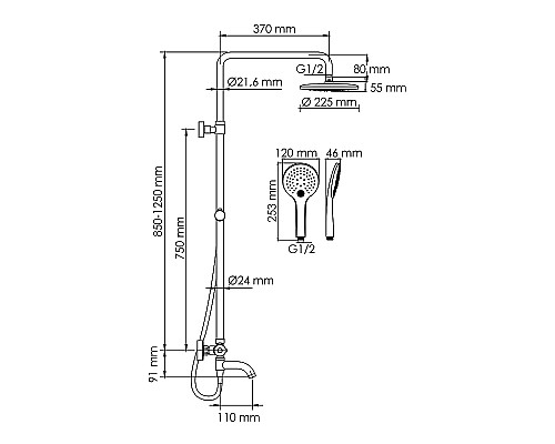 Душевая система WasserKRAFT A288.077.078.BM Thermo с термостатом Черная матовая