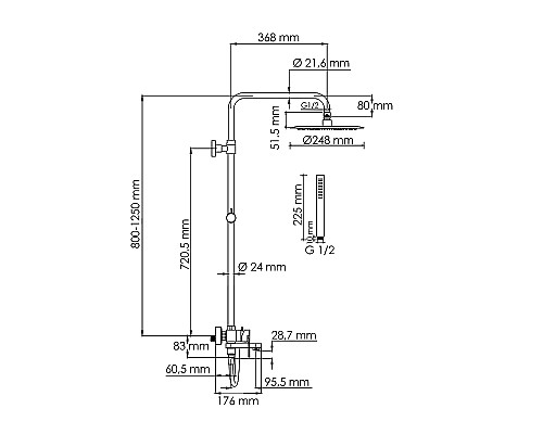 Душевая система WasserKRAFT A174.258.078.CB Черная матовая