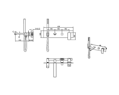Смеситель для ванны Boheme Qubic 474-2-SGM Оружейная сталь глянцевая