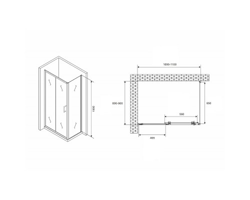 Душевой уголок Abber Schwarzer Diamant 110x90 профиль Черный стекло прозрачное