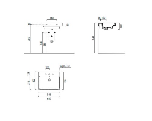 Раковина GSI Nubes 60 9631111 Белая
