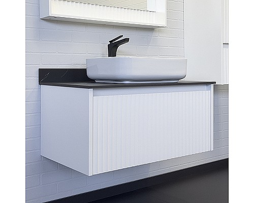 Тумба с раковиной Comforty Марсель 90 00-00013795 подвесная Белая матовая Калакатта Блэк