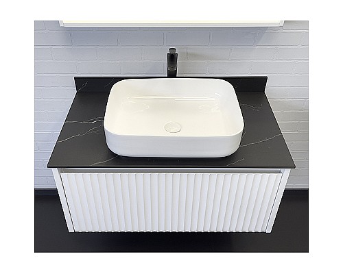 Тумба с раковиной Comforty Марсель 90 00-00013795 подвесная Белая матовая Калакатта Блэк