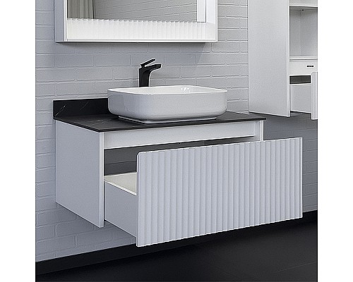 Тумба с раковиной Comforty Марсель 90 00-00013795 подвесная Белая матовая Калакатта Блэк