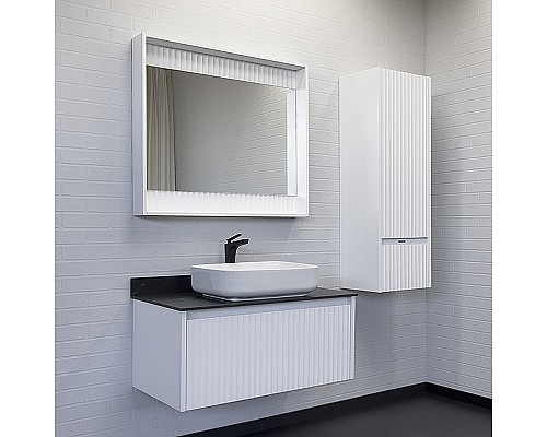 Тумба с раковиной Comforty Марсель 90 00-00013795 подвесная Белая матовая Калакатта Блэк