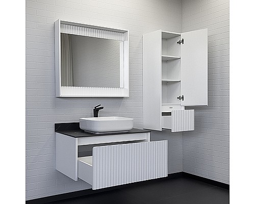 Тумба с раковиной Comforty Марсель 90 00-00013795 подвесная Белая матовая Калакатта Блэк