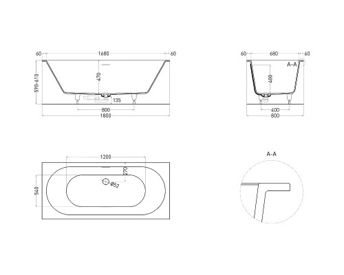 Ванна из искусственного камня Salini Ornella Axis Kit 180х80 103511G Белая глянцевая