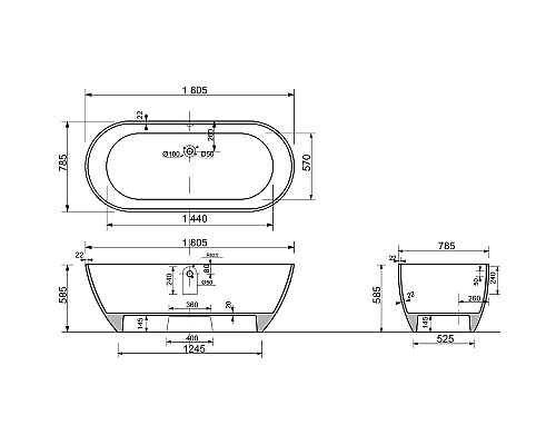 Ванна из искусственного камня STWORKI Берген 180x80 без гидромассажа