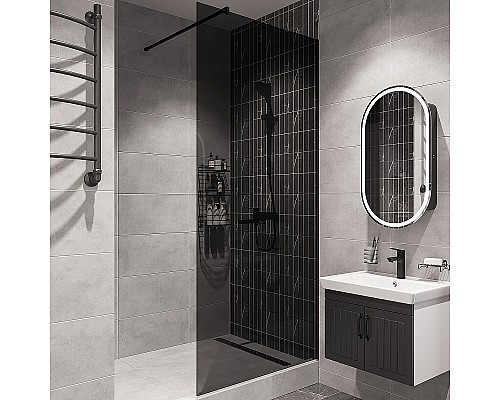 Душевая перегородка STWORKI Берген 100 MV-BE-100-BL-T профиль Черный матовый стекло тонированное