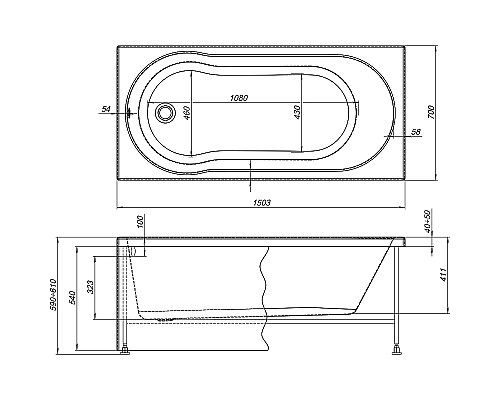 Акриловая ванна STWORKI Хельсинки 150x70 292203 без гидромассажа