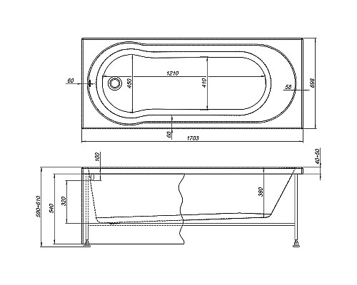 Акриловая ванна STWORKI Хельсинки 170x70 292219 без гидромассажа