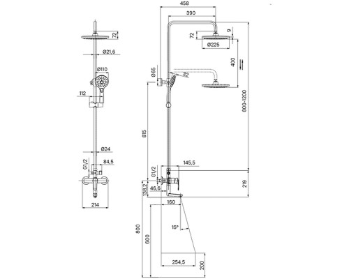 Душевая система Iddis Ray RAYBL3Fi06 Черная матовая